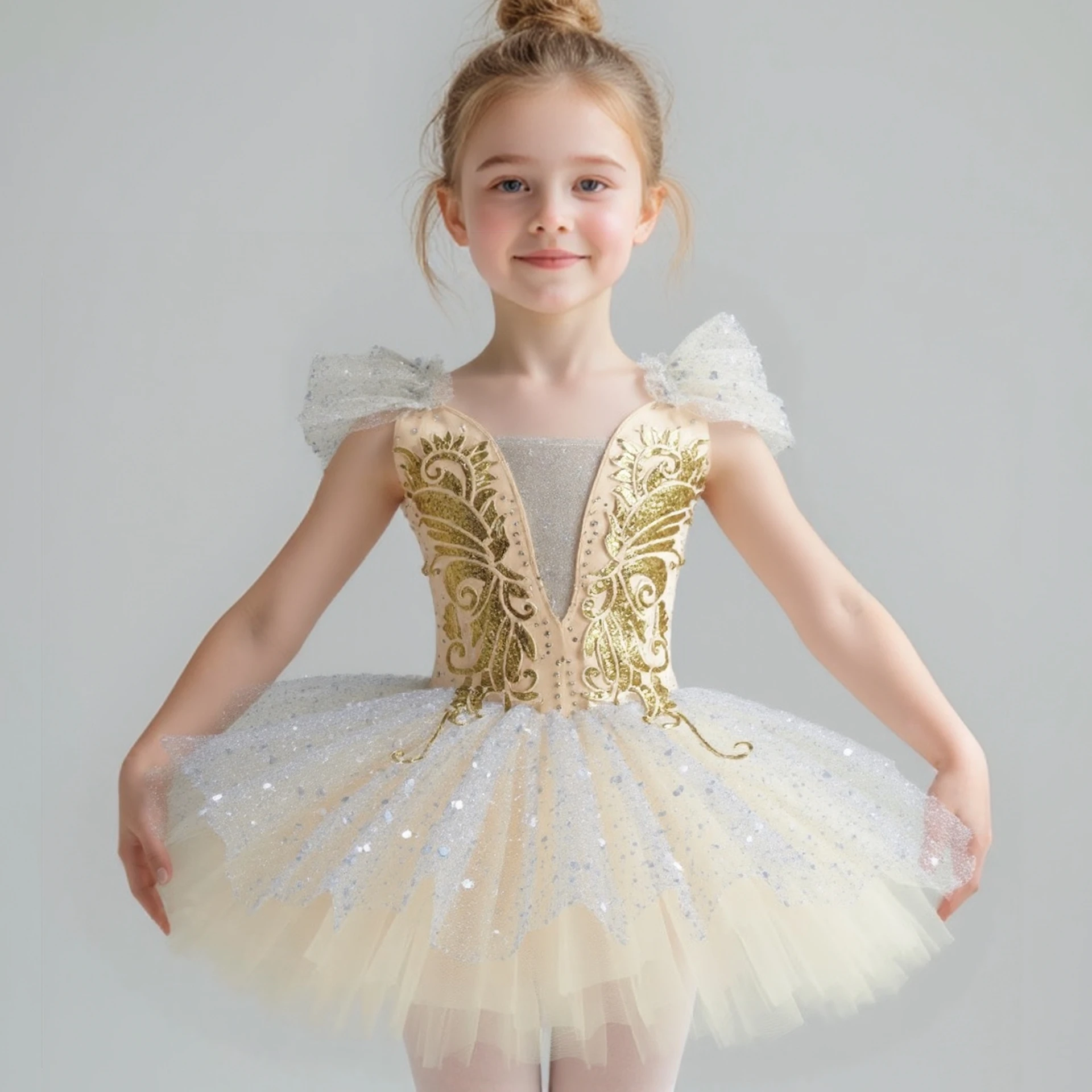 Sequin Ballet Dress Kids Performance Clothes Silver Girls Modern Dance Skirts Children Ballet Tutu Party Princess Dress Costumes