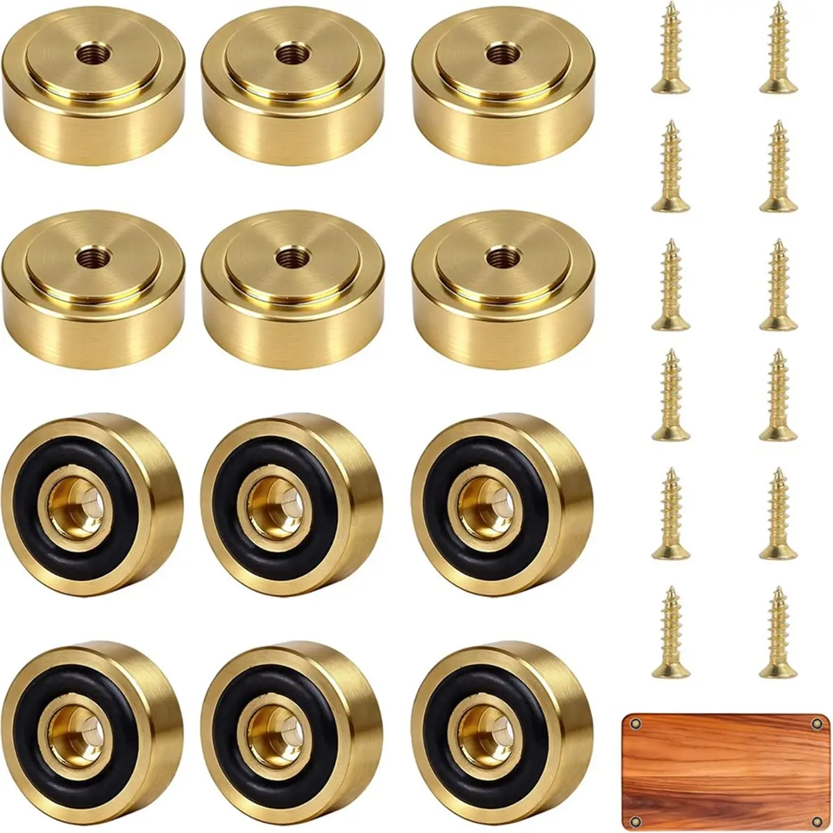 AB09 12 Pcs Brass Cutting Board Feet with Non-Slip Pads 1 Inch X 0.4 Inch Solid Brass Rubber Feet Legs with Screws