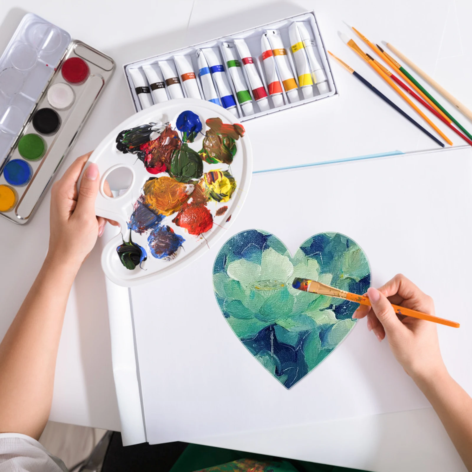 

5 pcs Heart Shaped Oil Painting Boards Cotton Canvas for Kids Drawing Supplies DIY Panels Artist Paper Board