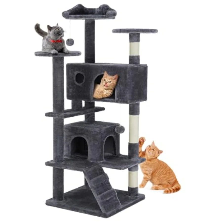 

54 Inch Cat Tree Tower Multi-Level with Cat Scratching Post Indoor Cat Condo with Climbing Ladder Plush Toy Play House for Cat