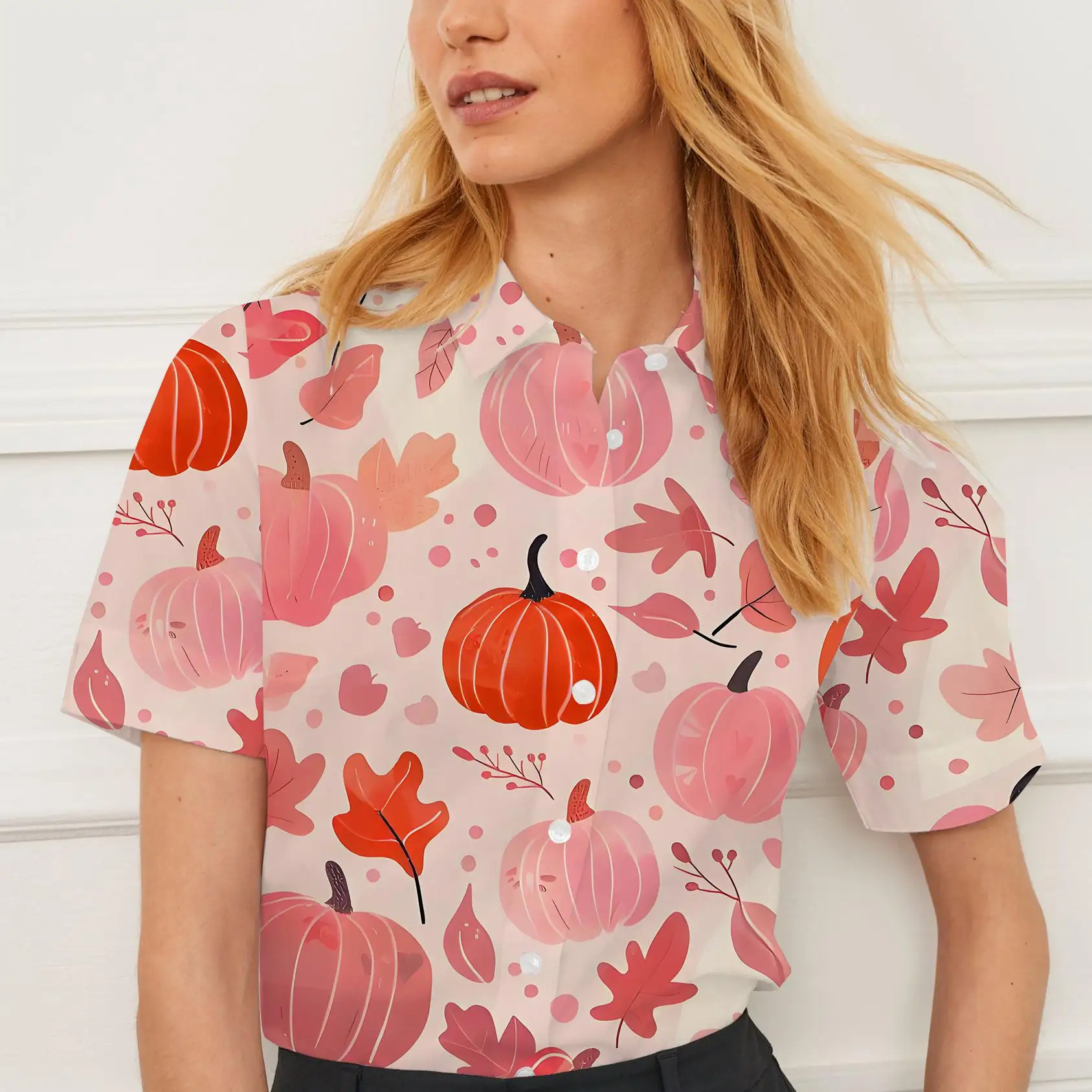 Summer shirt short sleeves for women Christmas pumpkin pattern design breathable suitable for daily or formal wear stylish