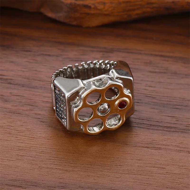 DIY accessories Amazon hot-selling fashion personalized roulette bullet shape ring niche creative punk style two-color alloy jew