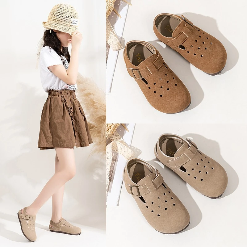 

Comfort Summer Hollow-out Ventilated Shoes Child Versatile Suede Kids Sandals Anti-slippery Lightweith Boy Girl Footwear