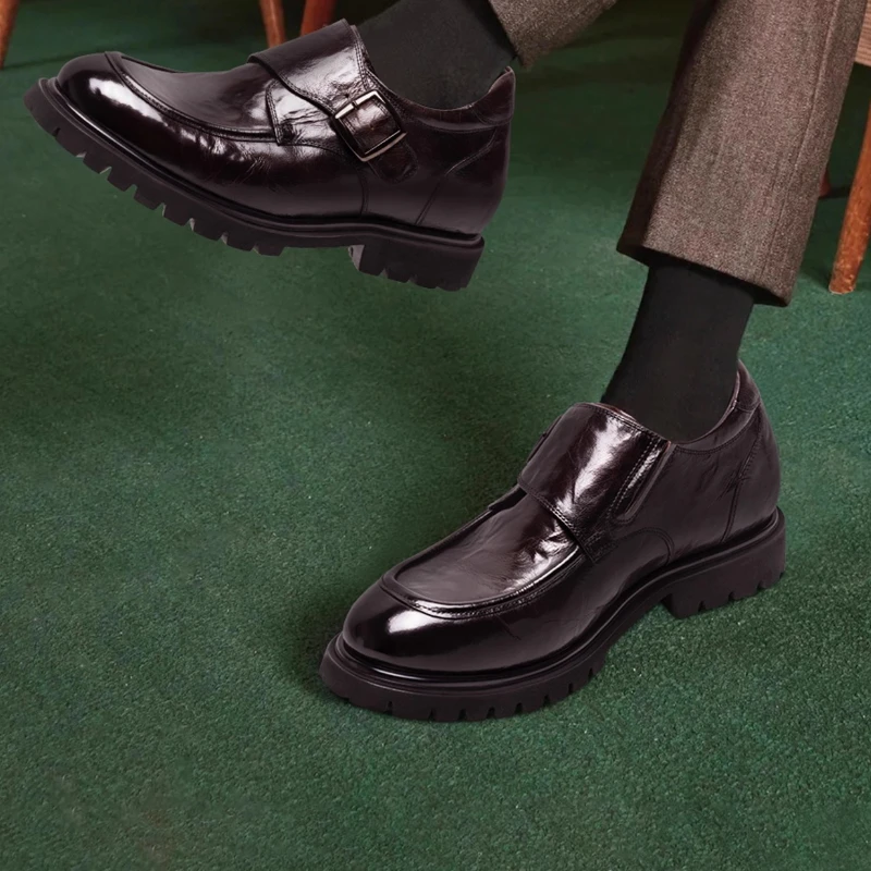 جلد طبيعي الأعمال البريطانية مصعد أحذية رجالية فستان أحذية الذكور خفيفة الوزن مريحة غير مرئية الارتفاع زيادة الأحذية