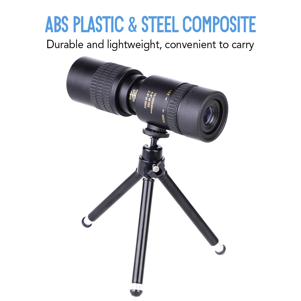 10-300X40mm BAK4 Prism Monocular Telescope Spotting Scope With Holder and Tripod for Adults Bird Watching Camping Hiking