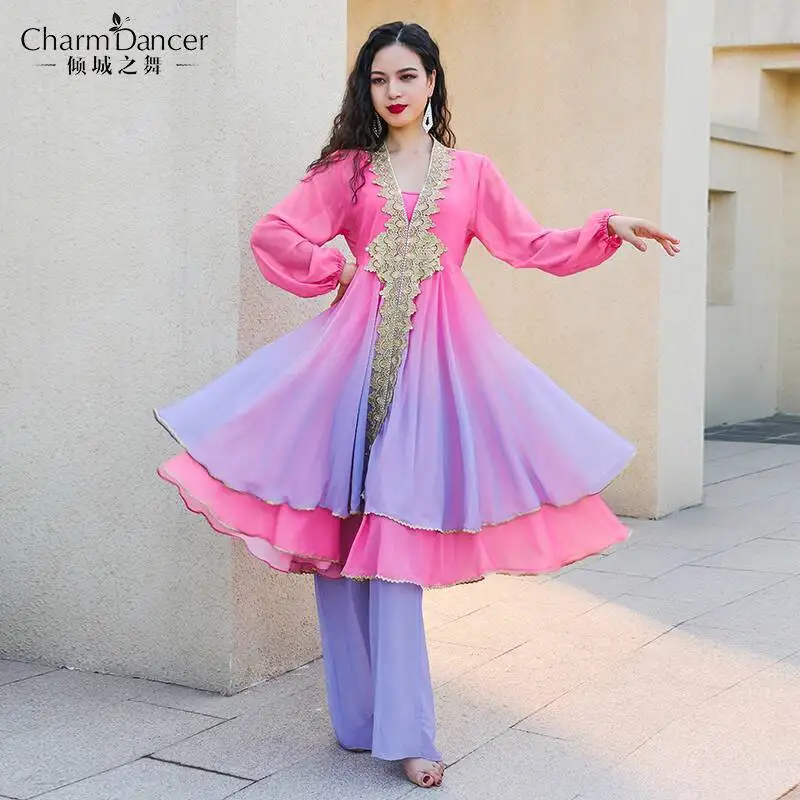 امرأة جاذبية الرقص ملابس رقص شعبية جديدة بانداري التدرج متوهج تنورة أداء مجموعة الملابس #4