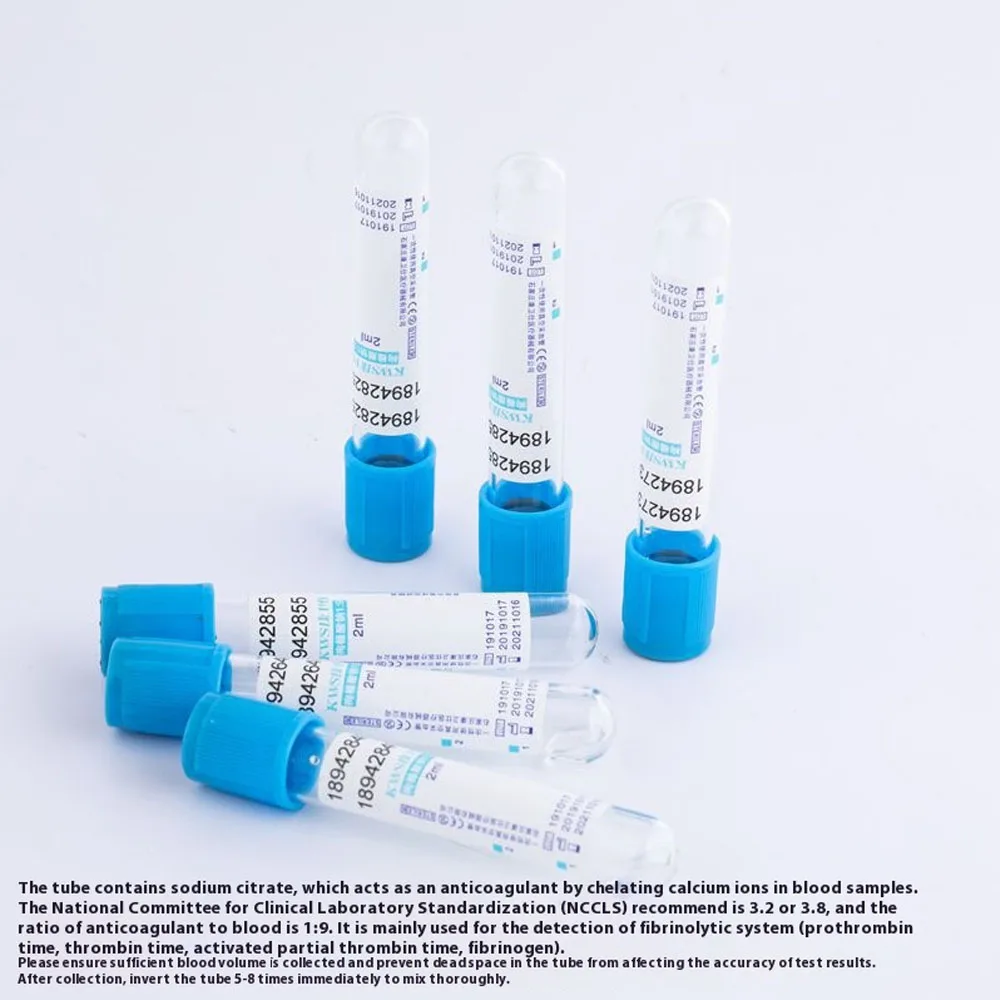 Tubos de recolección de sangre Vacutainer, cítrato de sodio 1:9, tubo de laboratorio de recolección al vacío, veterinario, 100 Uds., embalaje de envoltura PET de 10ml