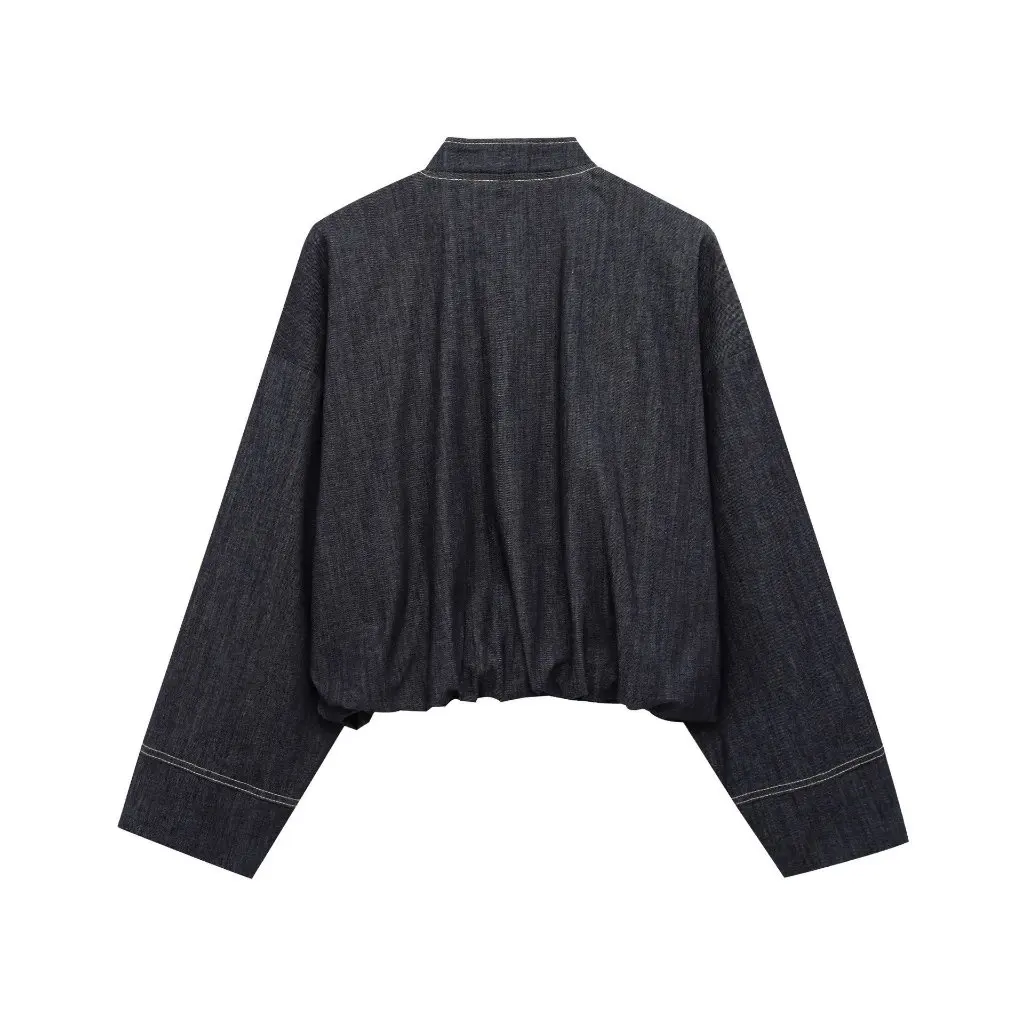 

Women's plus Size Denim Bomber Jacket Spring Autumn New Fashion European American Style Collar Coat for Ladies
