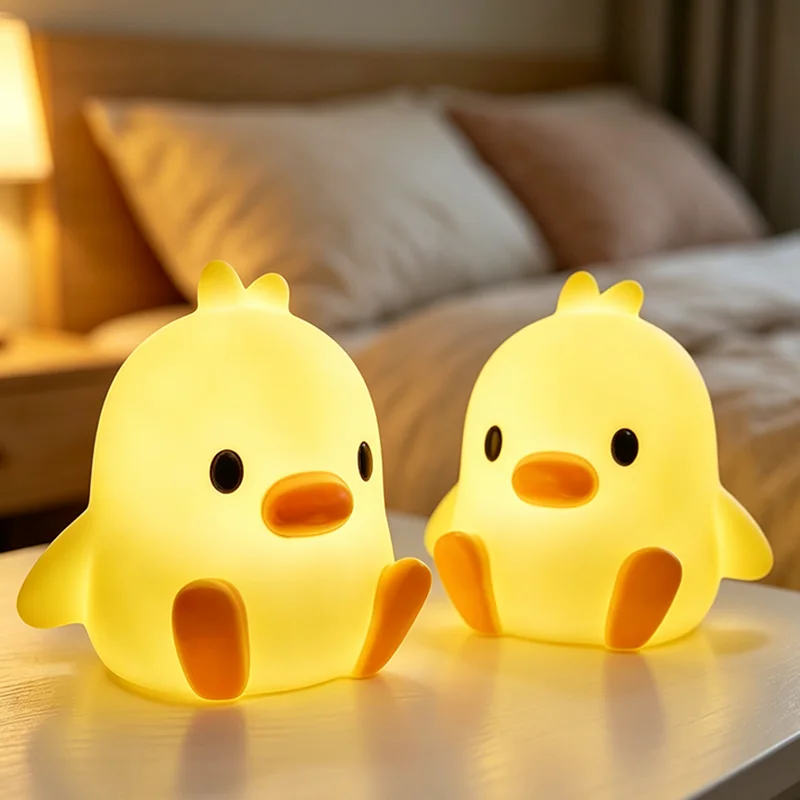 Cartoon Yellow Duck Night Light Animal Night Lamp Battery Operated Bedroom Bedside Small Ornaments Living Room Desk Decoration