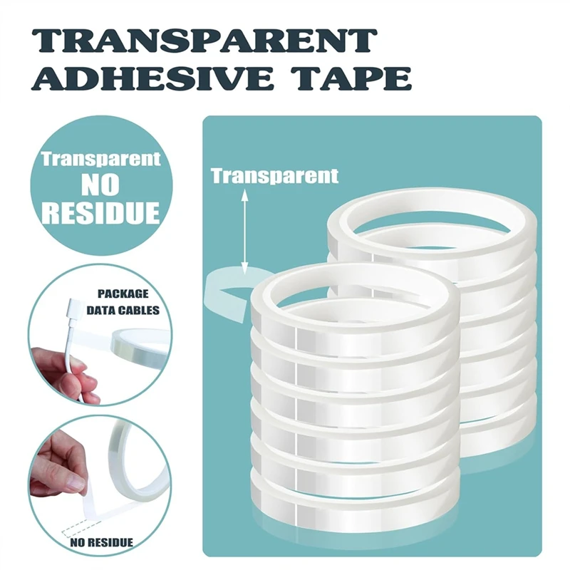 AB47-12 rollos de cinta térmica transparente de 10Mm X 33M(108 pies), transparente para prensado en caliente y sublimación, vinilo de transferencia de calor