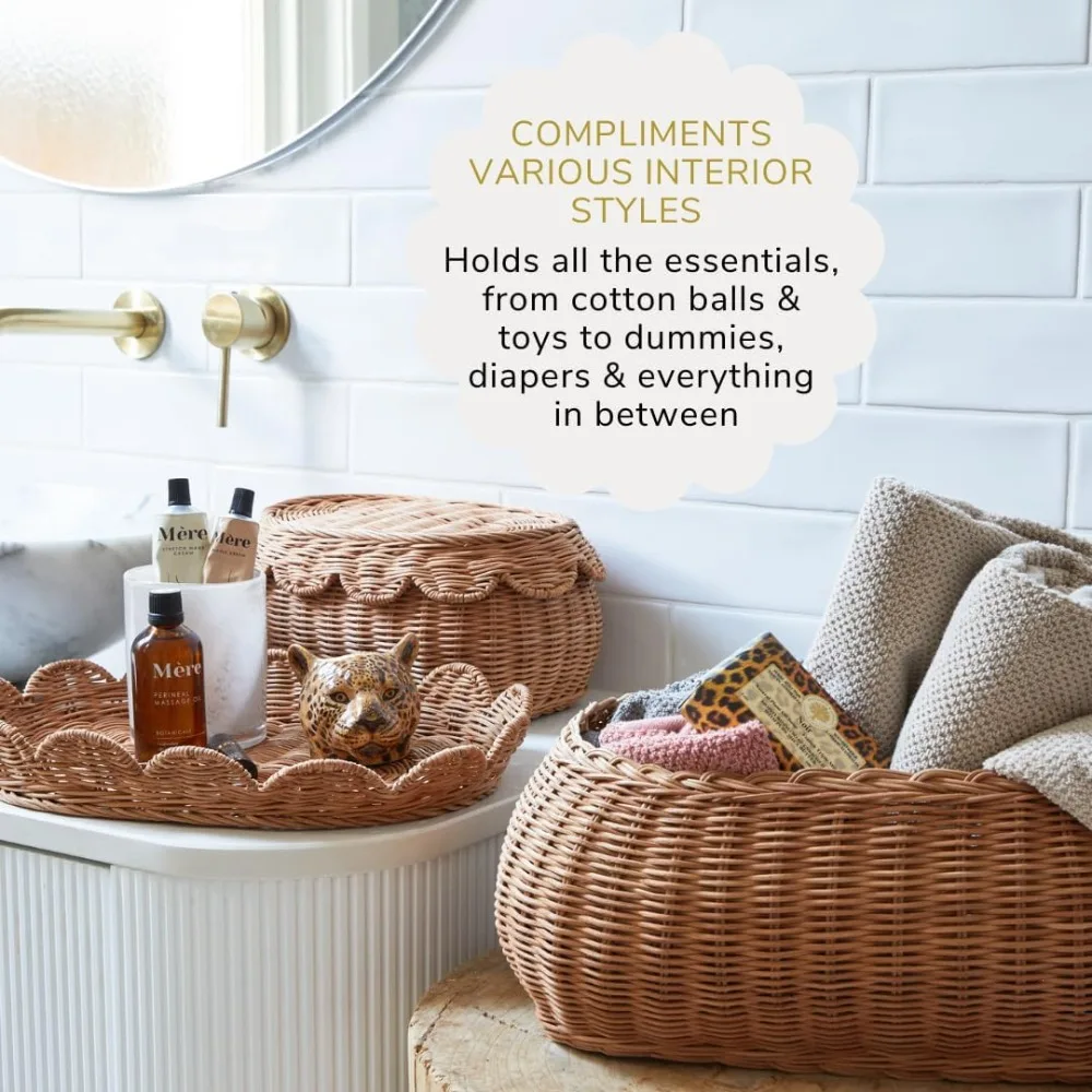 مجموعة السلة الصدفية الأصلية مكونة من 2 سلة صغيرة صغيرة مقاس 15 × 10 × 6 بوصة منسوجة يدويًا وحائزة على الجائزة جديدة #5