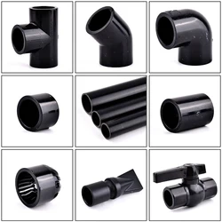 Conector preto da tubulação do pvc, cotovelo reto Tee articulações, acessórios do tubo de drenagem do aquário, irrigação do jardim DIY acessórios, 16-50mm, 1pc