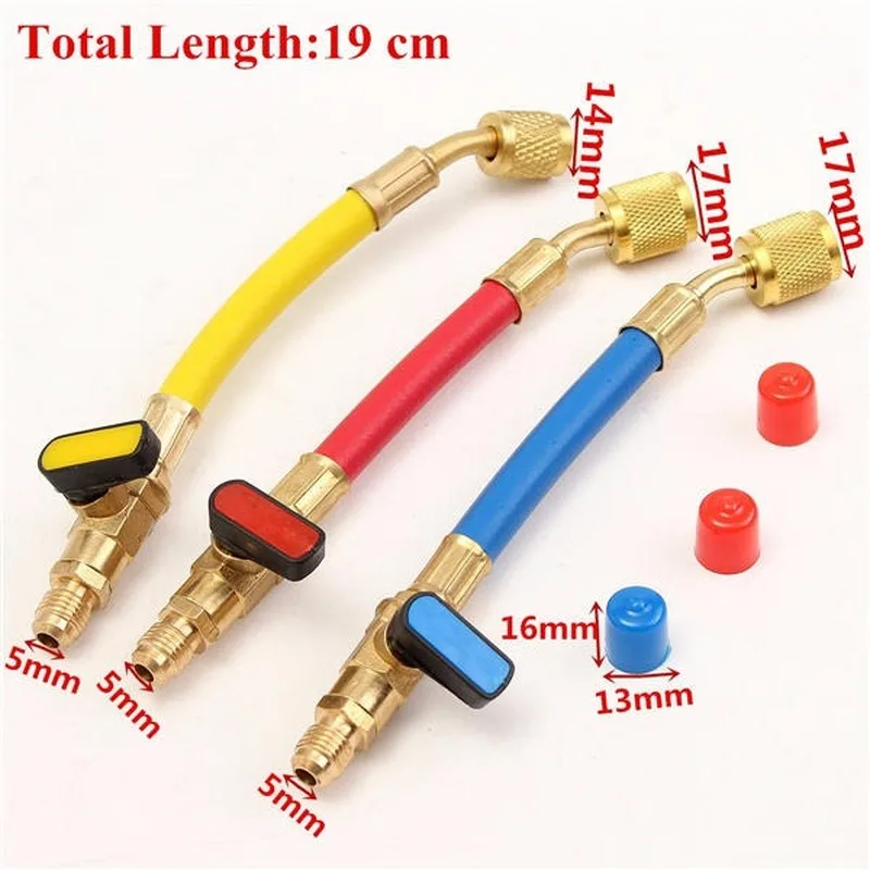 3pcs R134A R410 R22 800-4000 PSI Manifold Gauge Set A/C Refrigeration Charging Hose HVAC Refrigerant Hoses Set with Ball Valve