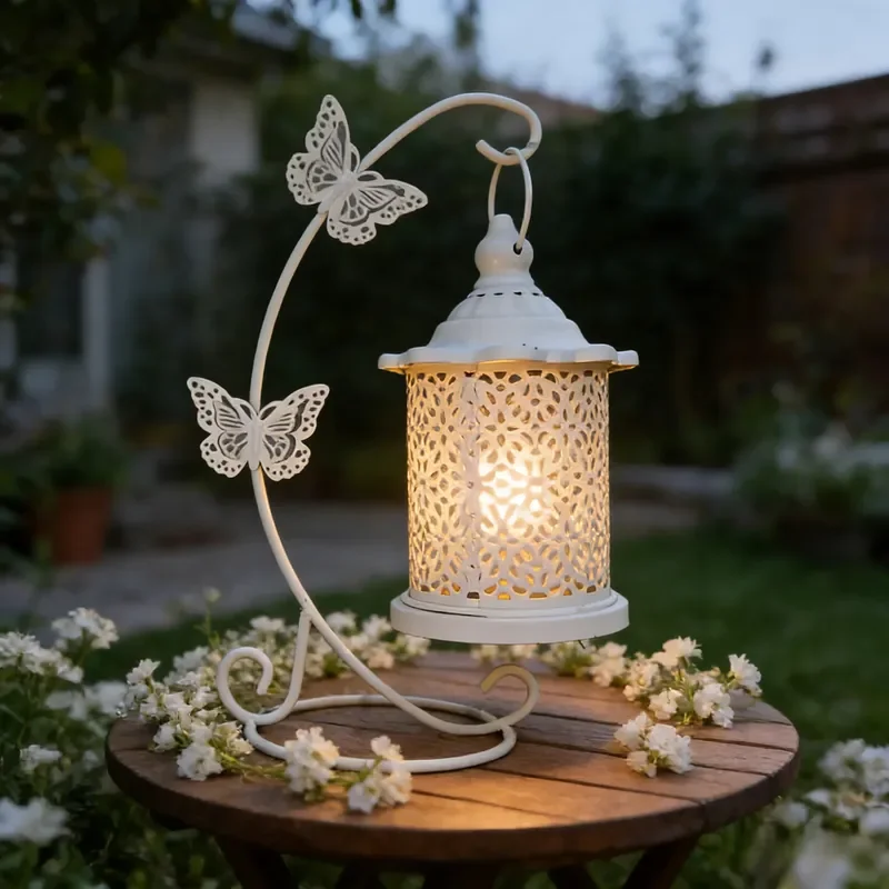 for French Retro Butterfly Wrought Iron Wind Lamp Hollow Atmosphere Light Bedroom Homestay Decoration Ornament Customizable