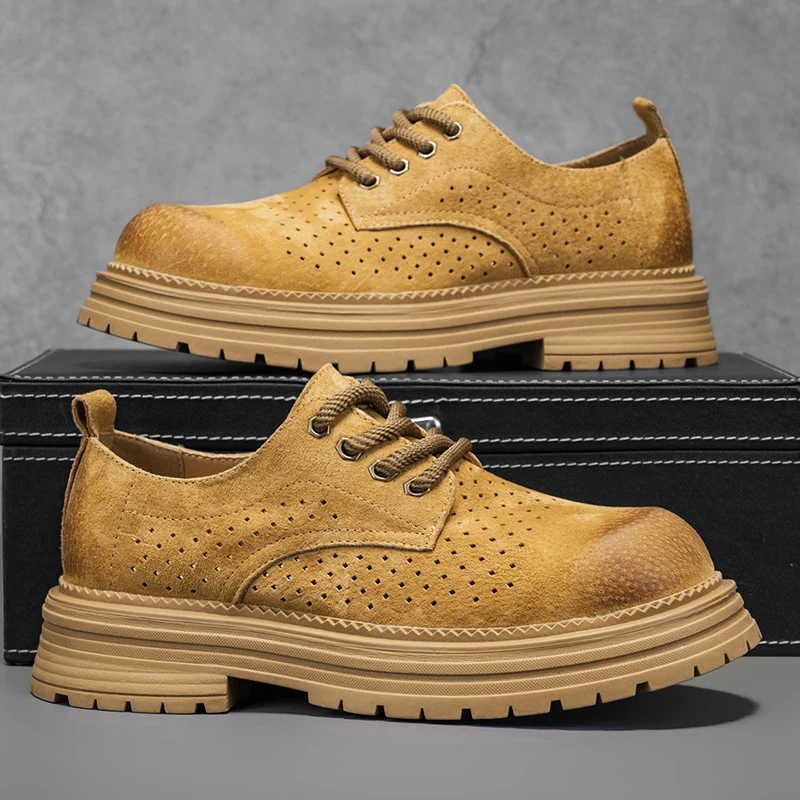 

Роскошные брендовые оксфорды, мужские уличные износостойкие замшевые рабочие туфли из крупного рогатого скота, повседневная обувь с круглым носком, дизайнерская обувь высокого качества