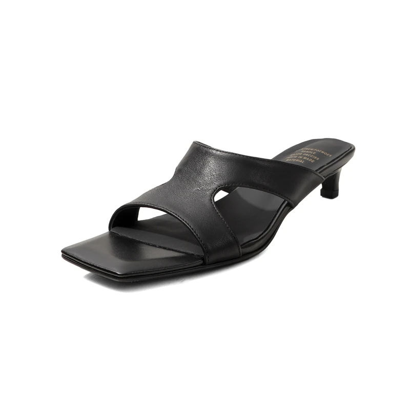 2026 Women's New Summer Square Head Genuine Leather Sheepskin High-heeled High-heeled Oversized Open Toe Breathable Sandals