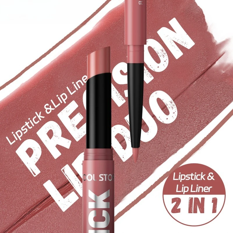Lipliner und Lippenstift-Set, 2-in-1, wasserfest, langlebig, Lippen-Make-up-Set, wischfest, für professionelle, präzise Anwendung
