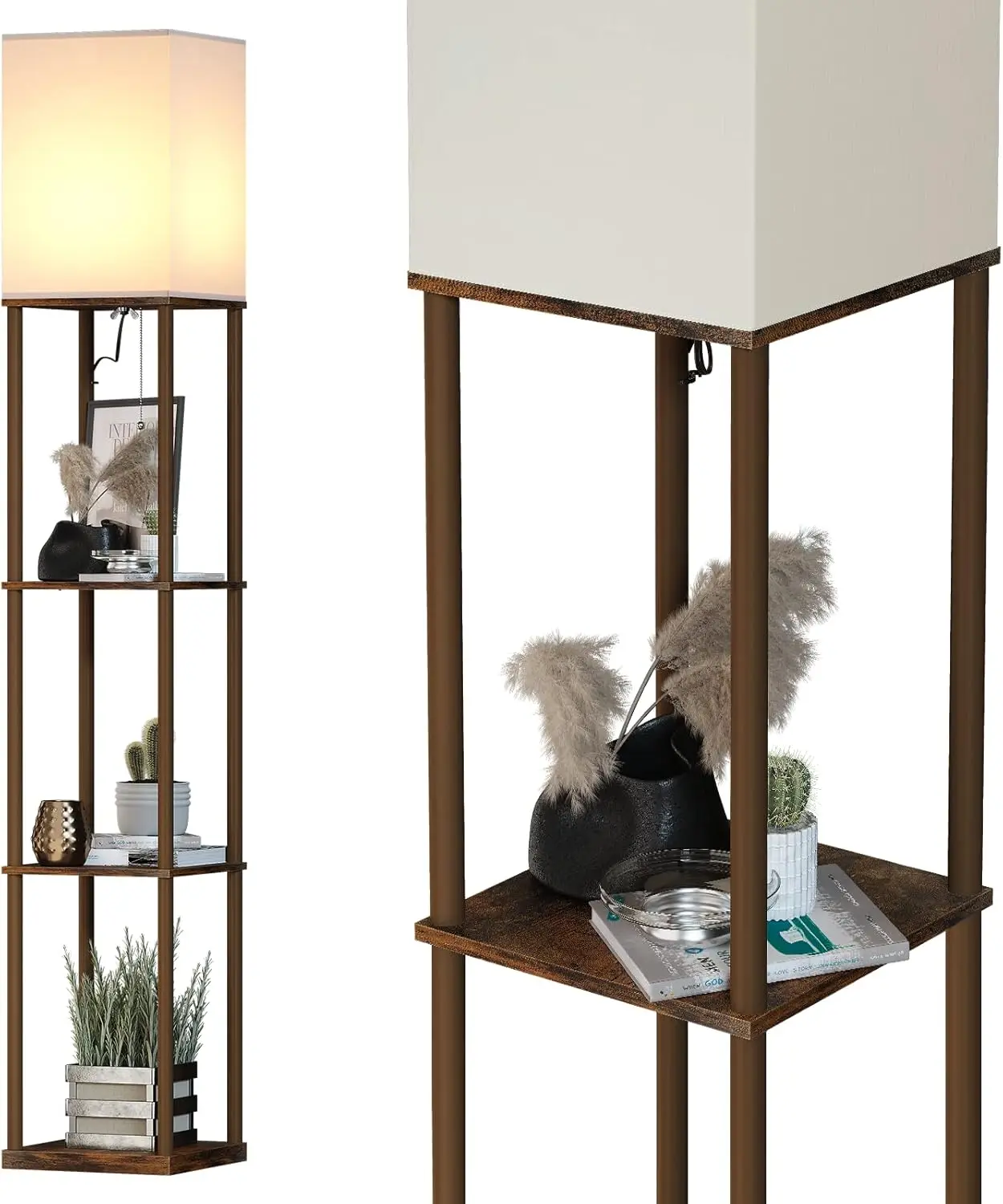 

Floor Lamp with Shelves, Modern Standing Lamp with 3 Color Bulb, Corner Bookshelf Light for Living Room, Bedroom, Rustic Brown