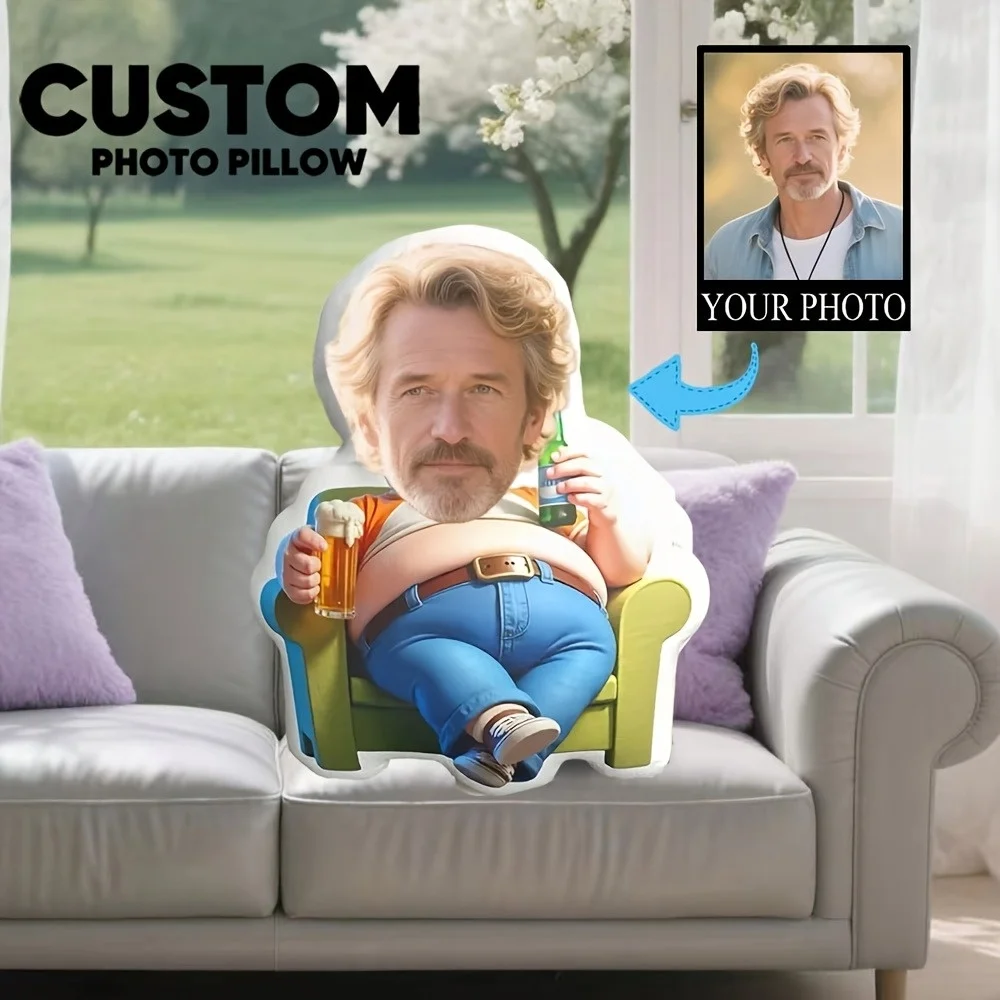 Customized Portrait Photos Irregularly Shaped Pillows Lazy Beer Uncle Sofa Design Fun Gifts for Friends Home Bedroom Placement