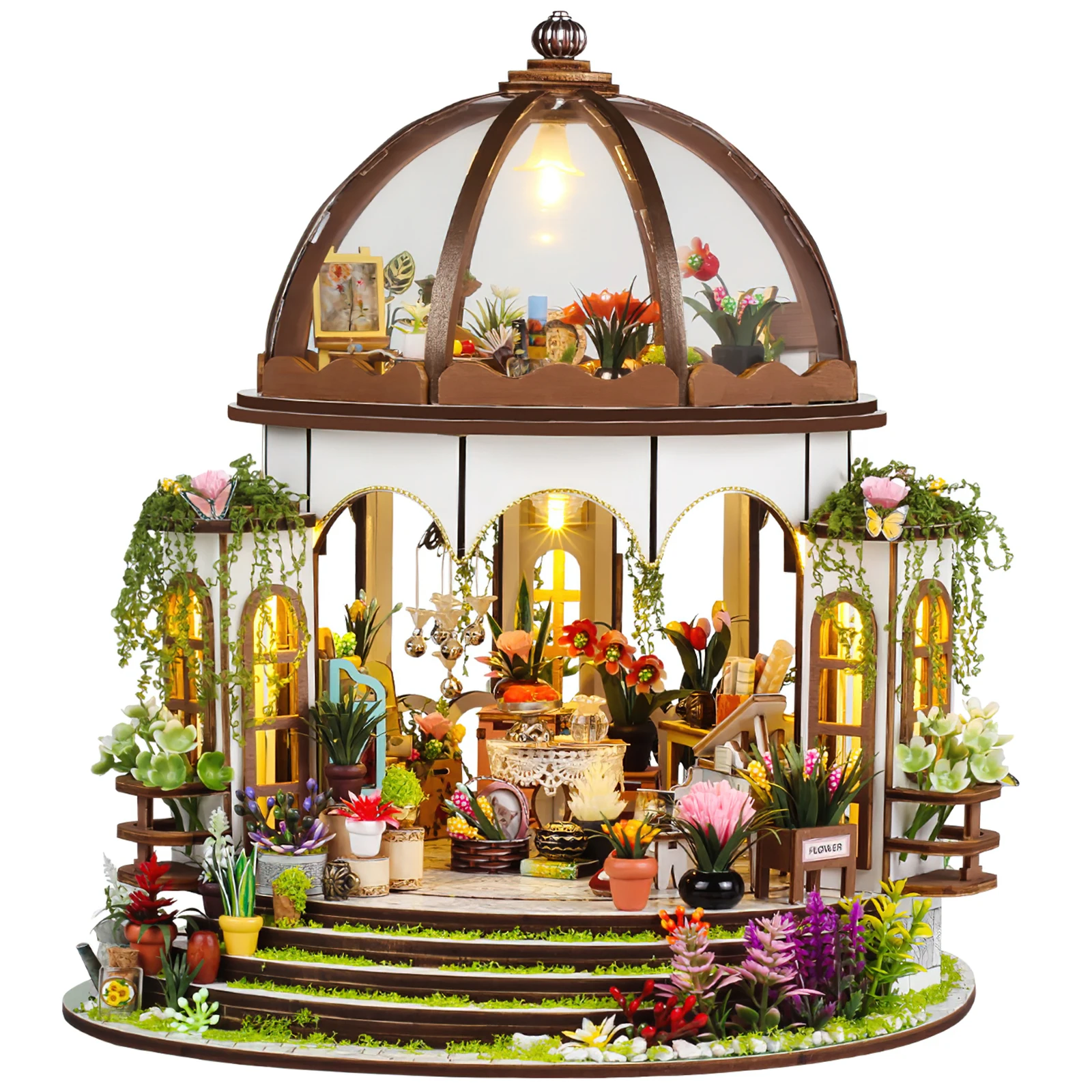 Kit de maison de course l'inventaire avec lumière LED et meubles faits à la main, puzzle 3D, assemblage de construction, bricolage, échelle 1:24