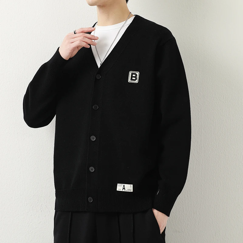 

Мужской вязаный кардиган с V-образным вырезом, повседневный, легкий, цветной, весенне-осенний, высококачественный свитер-жакет из мягкого хлопка и полиэстера