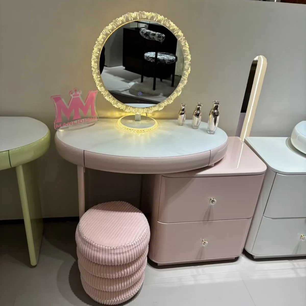 

Happy Tiger factory direct sales dopamine color makeup table piano bright paint multi-storage makeup mirror three-color lig