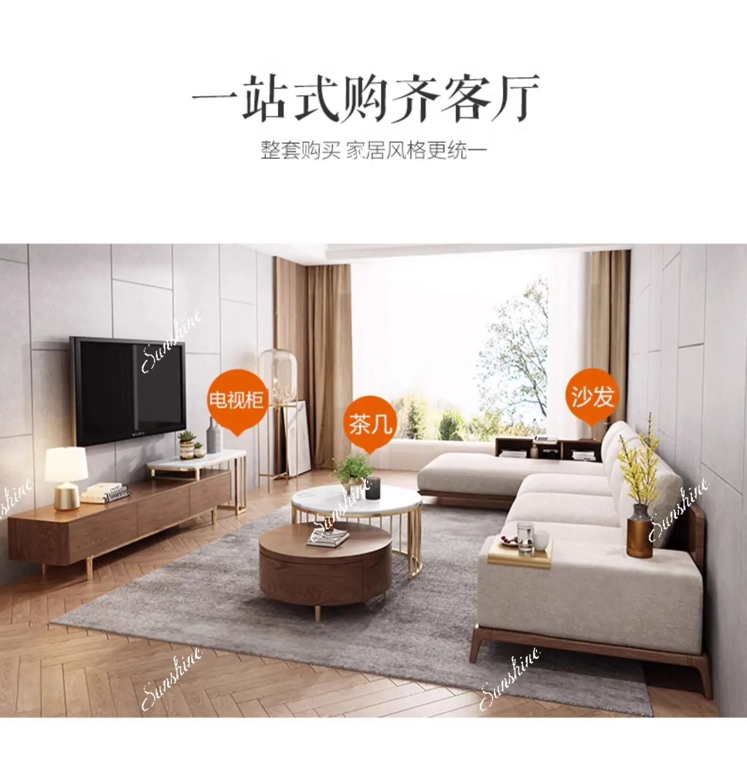 Nordic solid wood whole size apartment modern simple corner sofa