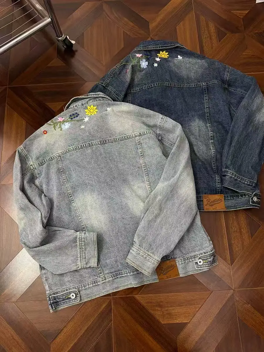 

Джинсовый джинсовый джинсовый джинт в стиле ретро с тяжелой вышивкой, свободный повседневный универсальный весенне-осенний новый модный брендовый топ ex Jaet