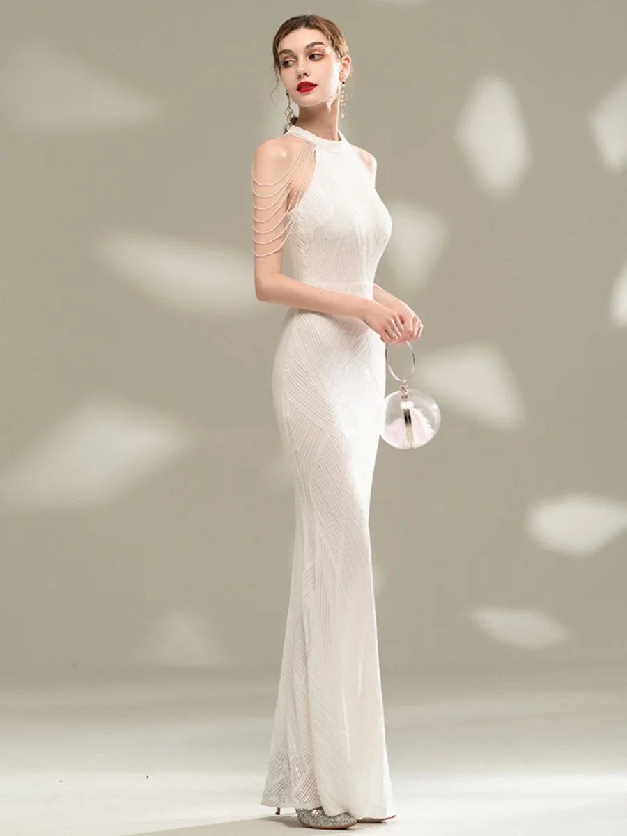 

Ele White Evening Gown Women's Host Ball Dr f Filled 2025 Floor-Length Mermaid Skirt Polyester Fiber