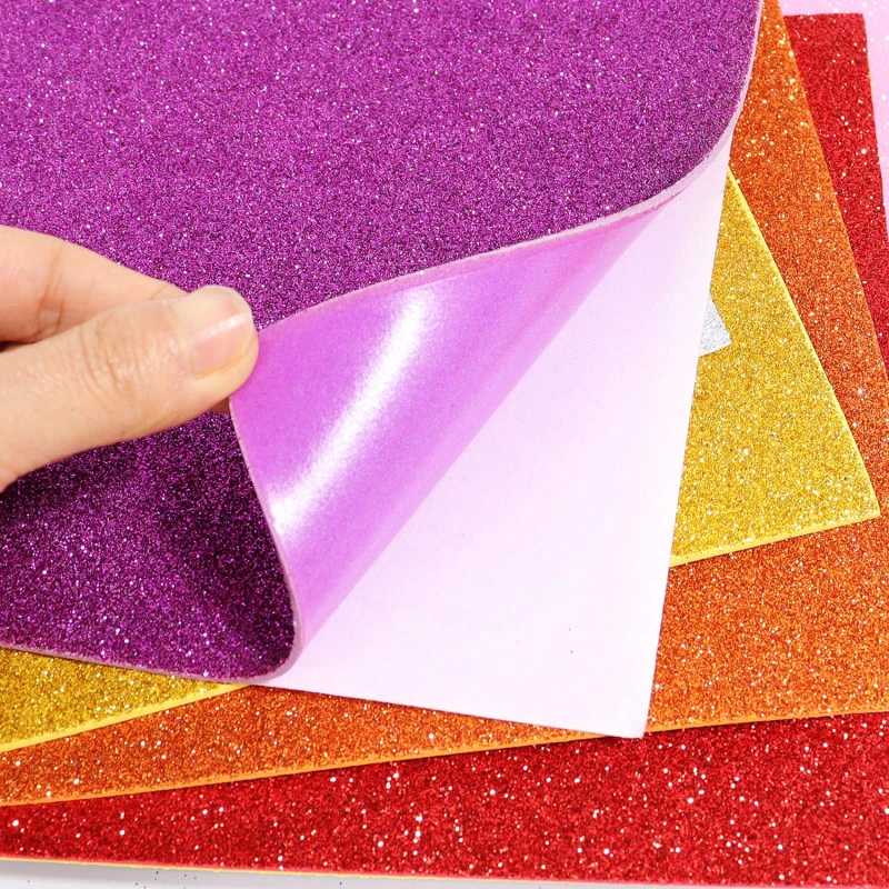 Papier éponge brillant à paillettes aléatoires pour enfants, mousse faite à la main, support adhésif, document de bricolage, 10 pièces