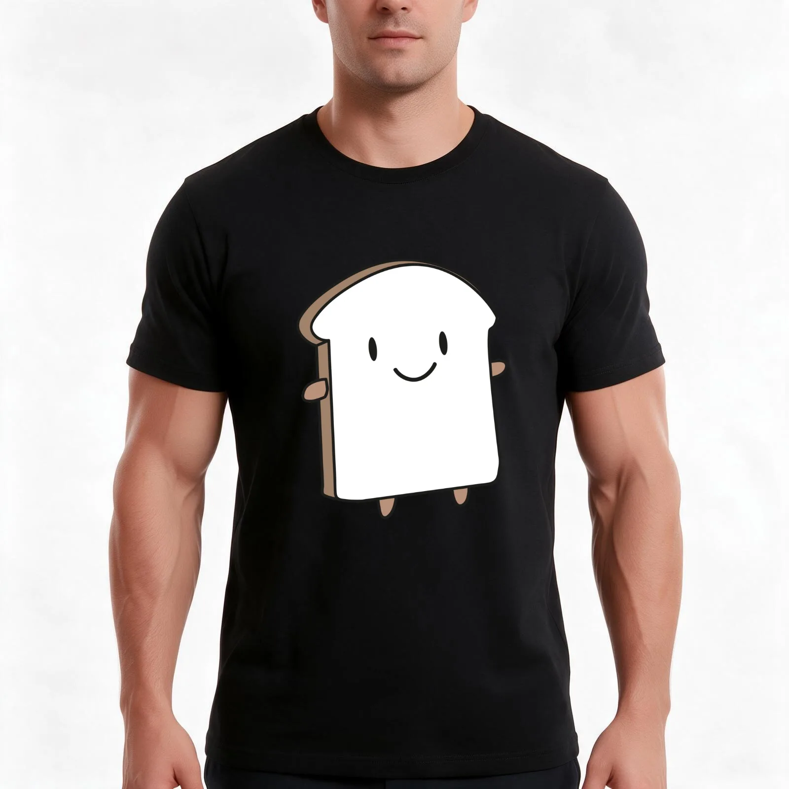 Happy Bread Slice T-Shirt Summer Casual Cotton Tee Oversized Streetwear Tops Vintage Graphic Print Loose Fit Short Sleeve