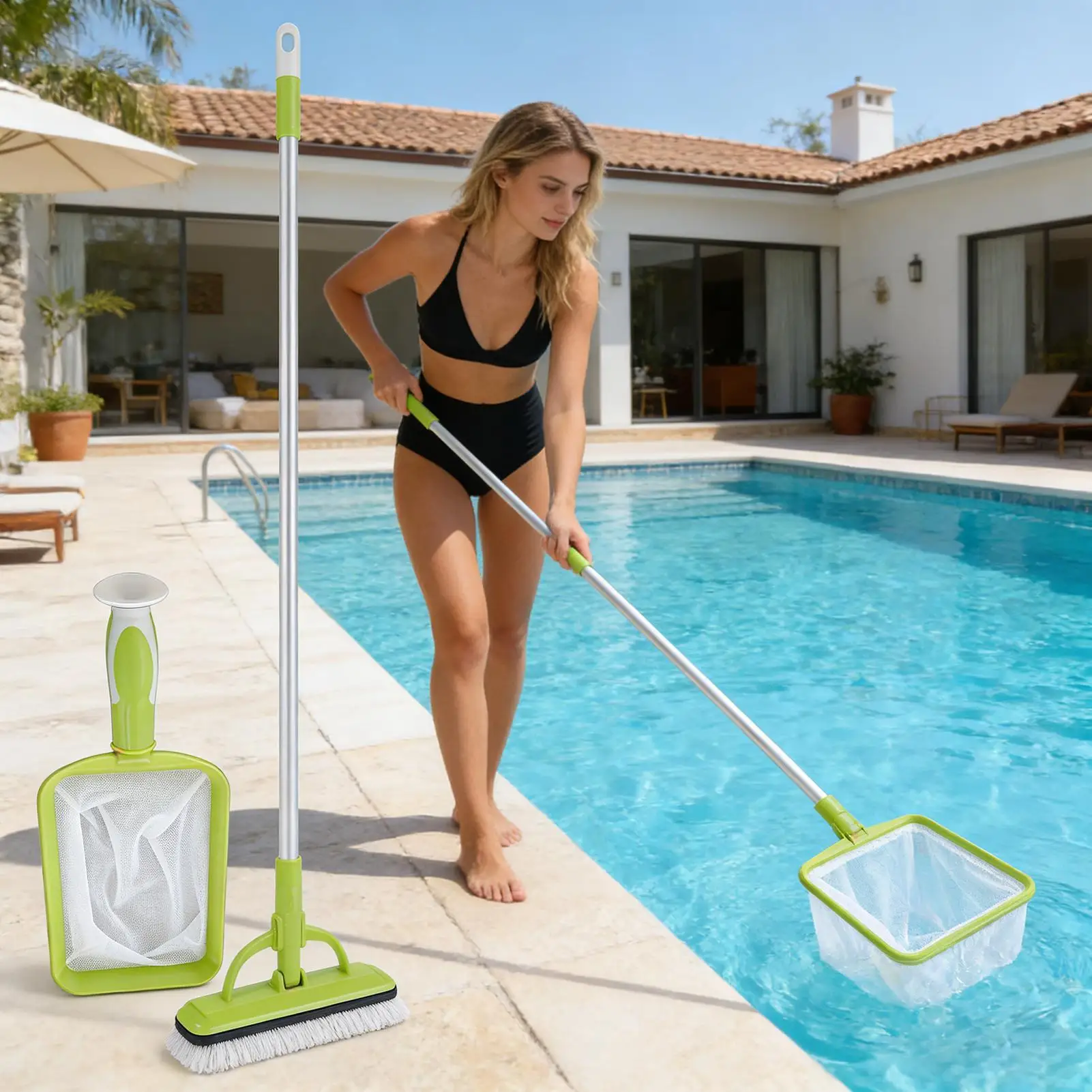 Pool Cleaning Net Fine Mesh Scoop Pool Scoop Net with Detachable Handle for Hot Tub Aquarium Tank Backyard Garden Patio Lake