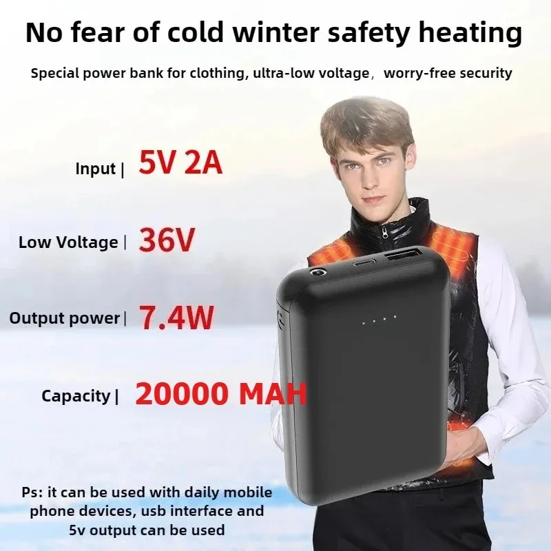 7.4V 3A Heating Clothing Power Bank with 10000mAh Heating Pad Battery and 5V Dual Output for Heating Clothes Phone