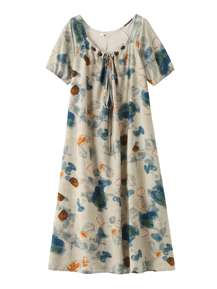 150Kg de talla grande busto de mujer 150 verano suelto de manga corta mezcla Retro vestido de cuentas estampado 5XL 6XL 7XL 8XL 9XL