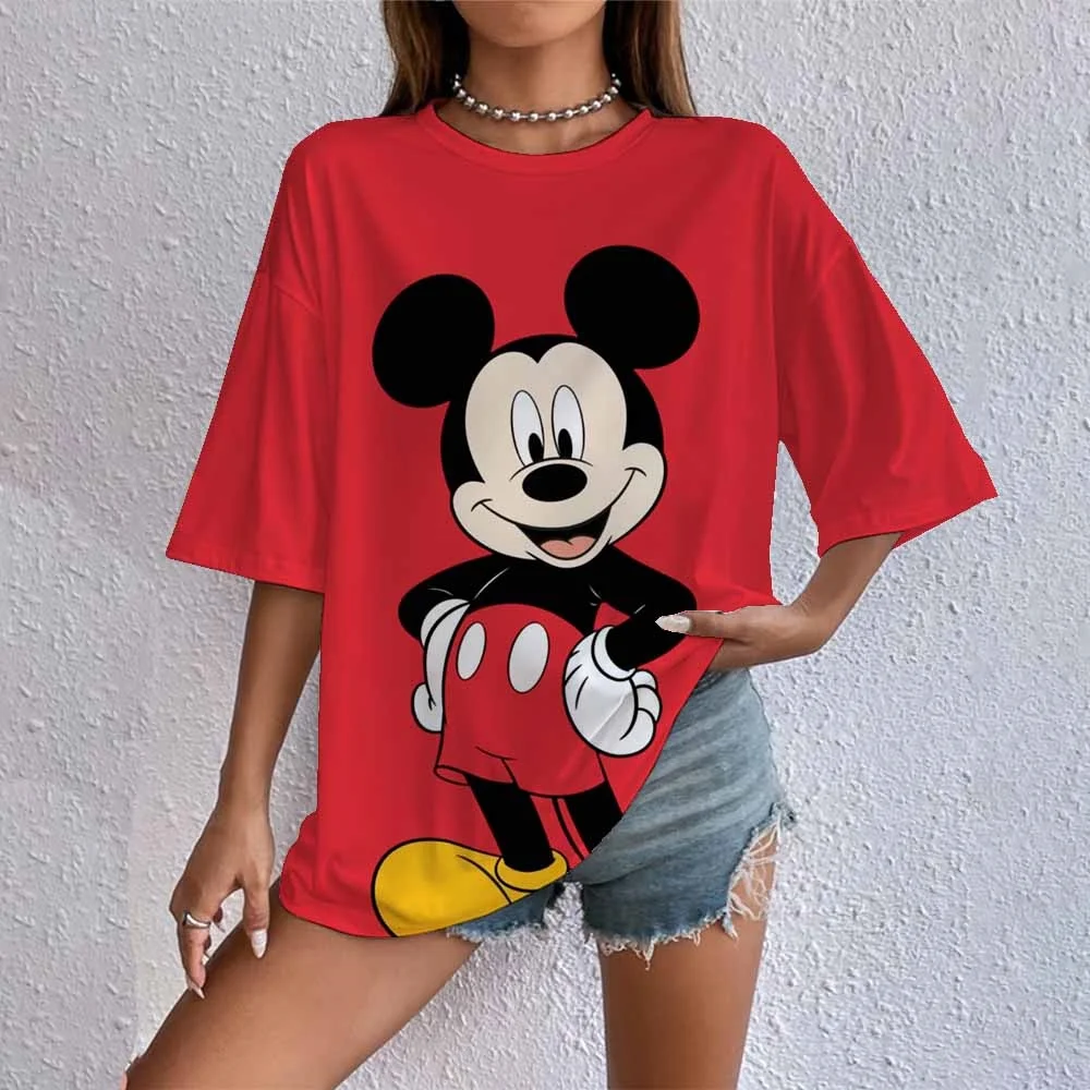 جديد ديزني سلسلة ميكي وميني موضوع تي شيرت قميص الحلو كول الشارع الصيف تي شيرت المتضخم النساء الكبار والأطفال