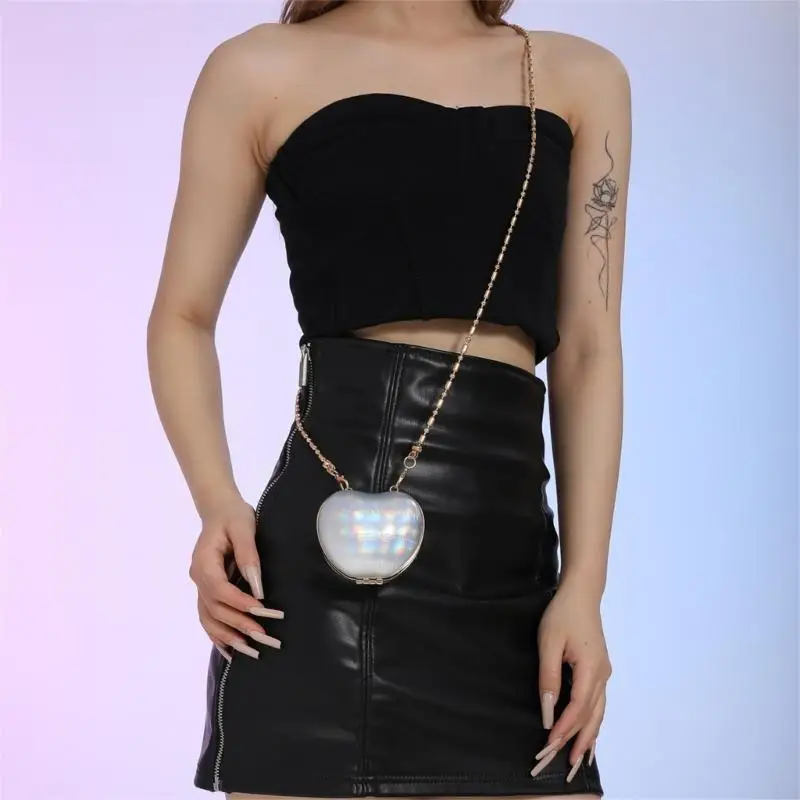 

Блестящая сумка для ужина в форме сердца с металлической цепной кошелькой для наплечника для женской помады сумки для хранения