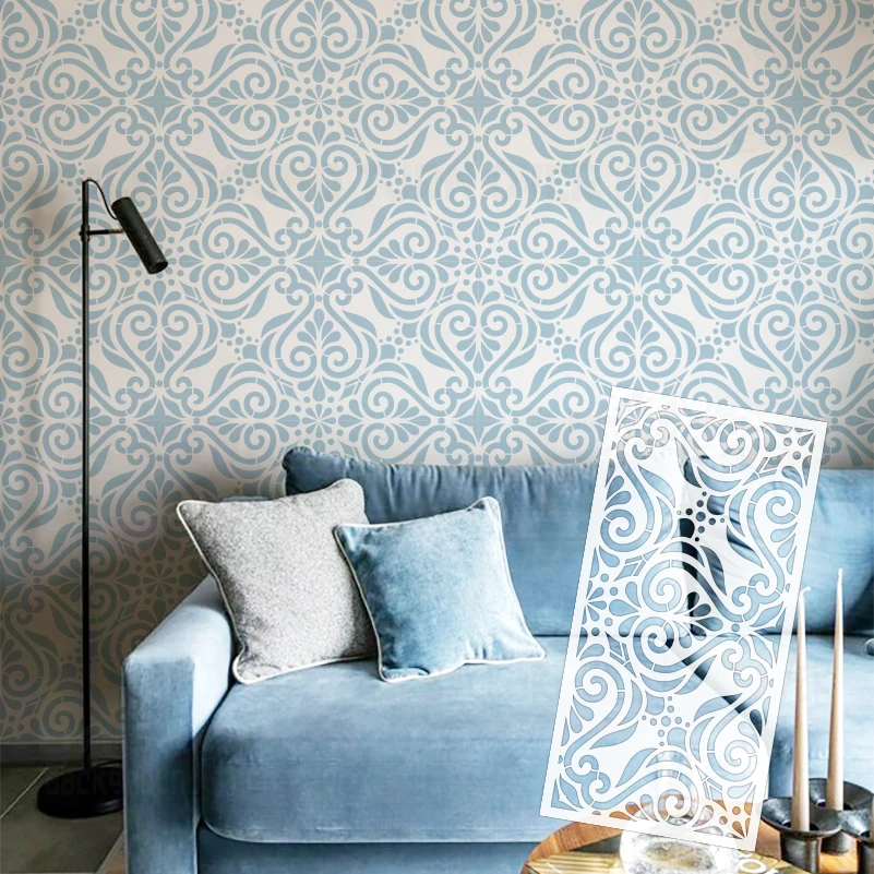 40cm - 80cm Stencil For Painting Wall Decorative Plaster Decor Putty Paint Template Larges Plastic Extra Damask Classic S274