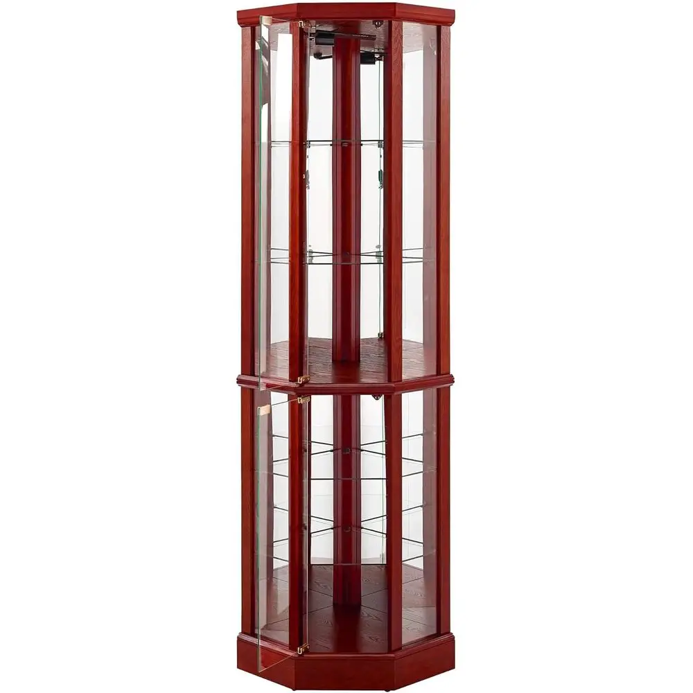 70" Tall Lighted Glass Display Cage, Curio Cabinet with Tempered Glass Doand 5 Adjustable Shelves, Wine Bar China Cabinet or Liv view 4