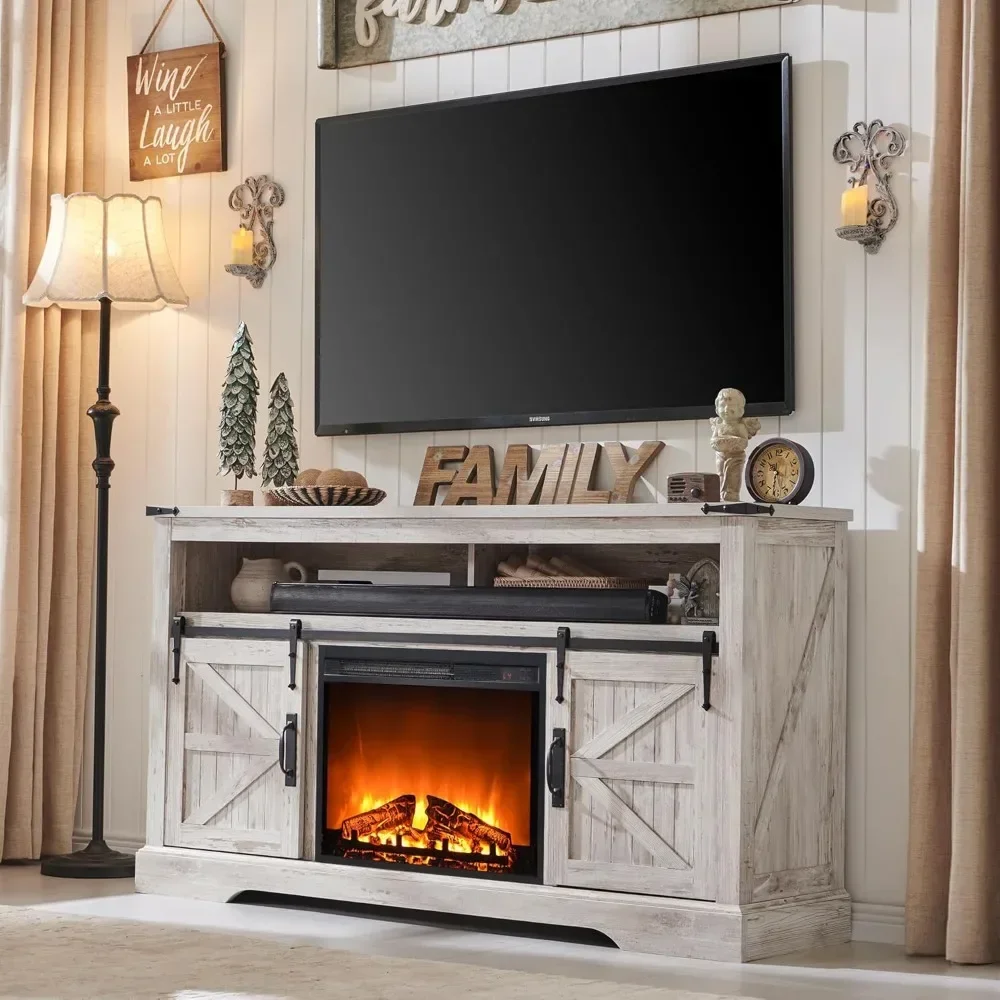 

TV Stand for 65+ Inch TV, 33" Tall Highboy Farmhouse Entertainment Center w/ 23'' Electric Fireplace, , Antique Brush White