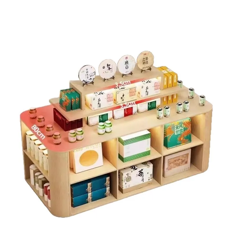 

Double-sided solid wood Nakajima display stand Tea shop multi-layer shelf table