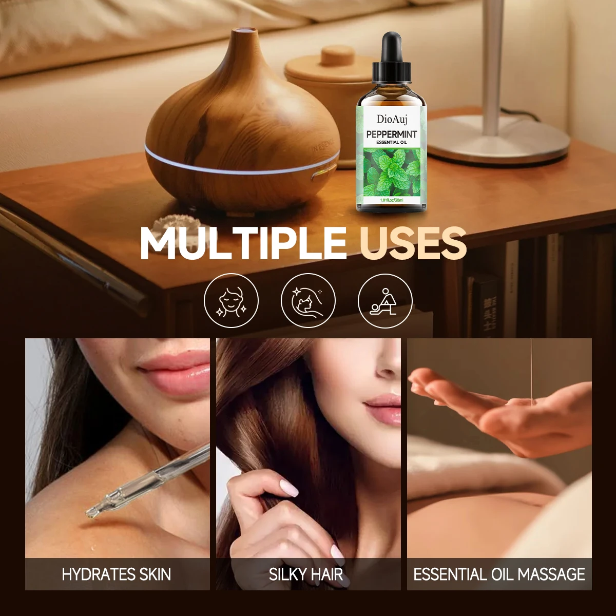 DioAuj 1 قطعة زيت عطري للعلاج العطري 30 مللي النعناع باتشولي الورد البرغموت الياسمين الحلو البرتقال لوبان عشبة الليمون الروائح