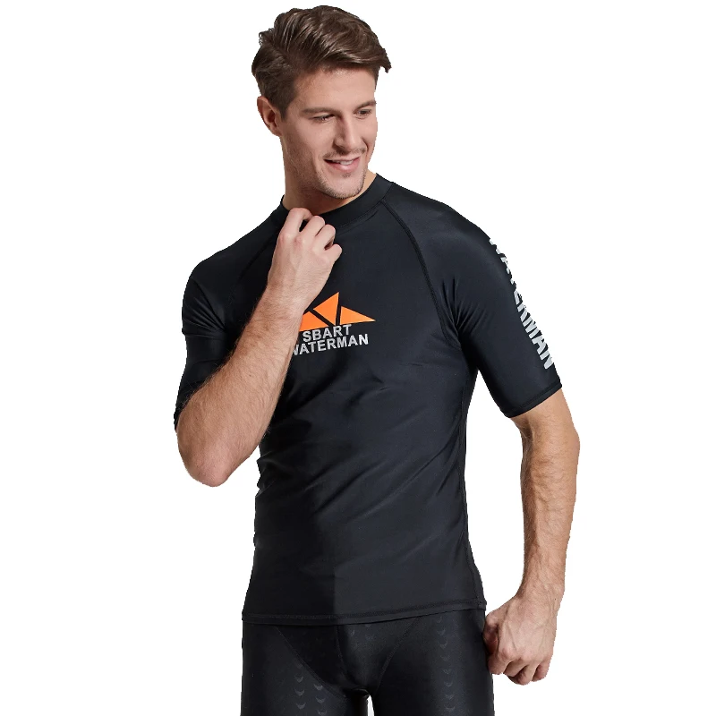 SBART Men Lycra Short Sleeves Surf Diving Suits Shirt Rashguard Swimwear Sun Protection Rash Guard Shirt Swimsuit for Surfing