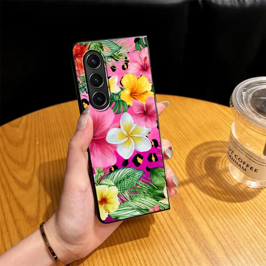 Phone Cover Case for Samsung Galaxy Z Fold 8 Ultra ZFold5 Z Fold 7 6 5 4 3 ZFold4 ZFold6 ZFold7 ZFold3 Pink Floral Leopard Print