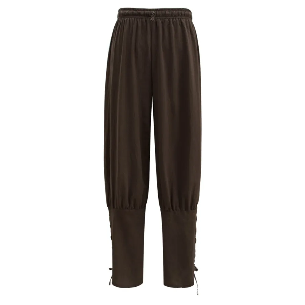 Calças casuais soltas medievais de cor sólida – Calças compridas de Halloween com alças no tornozelo, ajuste skinny para temas medievais