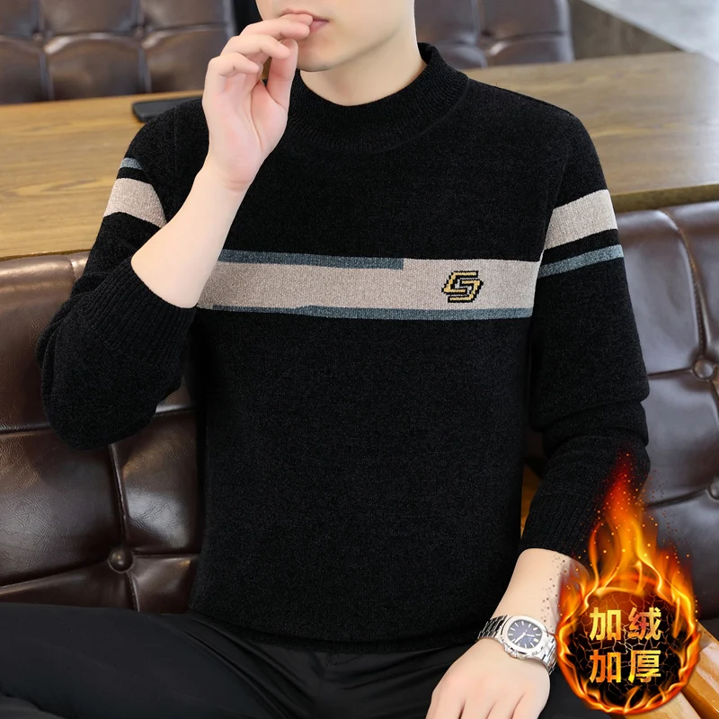 

Men's Thiened Warm round Ne Knitted Sweater Autumn Winter New Sle One-Piece Fce Loose Fit Overhead Knitwear Trendy