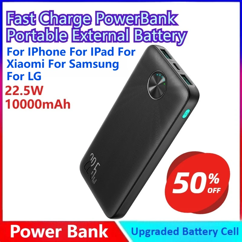 

New Power Bank 22.5W 10000mAh Fast Charge PowerBank Portable External Battery for IPhone for IPad for Xiaomi for Samsung for LG