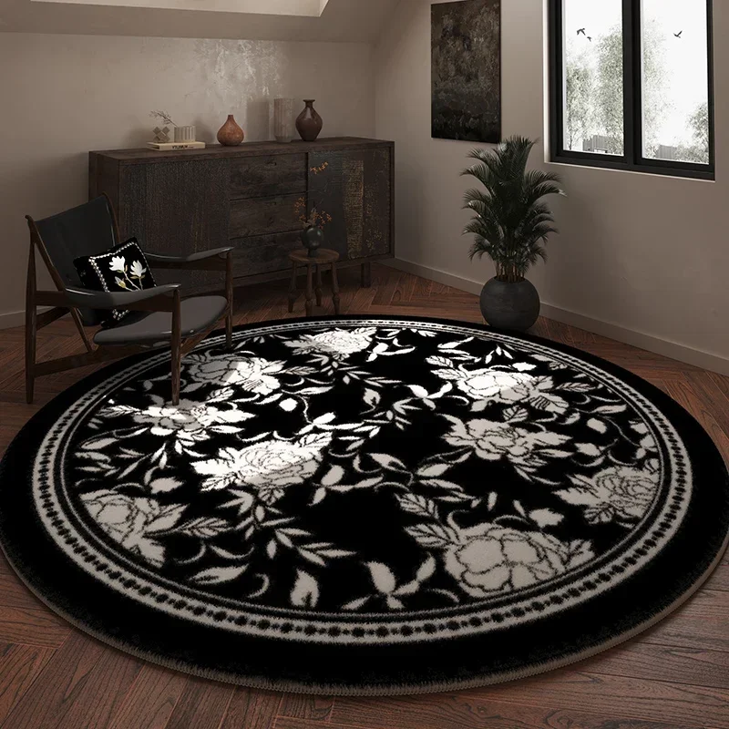 

Round Petal Living Room Carpet Retro Art Coffee Table Rug Soft Comfortable Bedroom Carpets Non-Slip Easy To Care Cloakroom Rugs