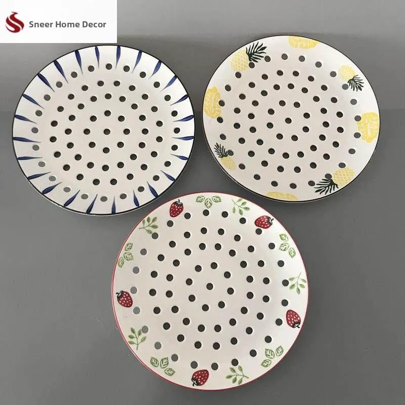 

Тарелка для паровых блюд с несколькими отверстиями, для креветок и крабов, круглая, с дренажем, для домашнего использования, фарфоровая пароварка в скандинавском стиле