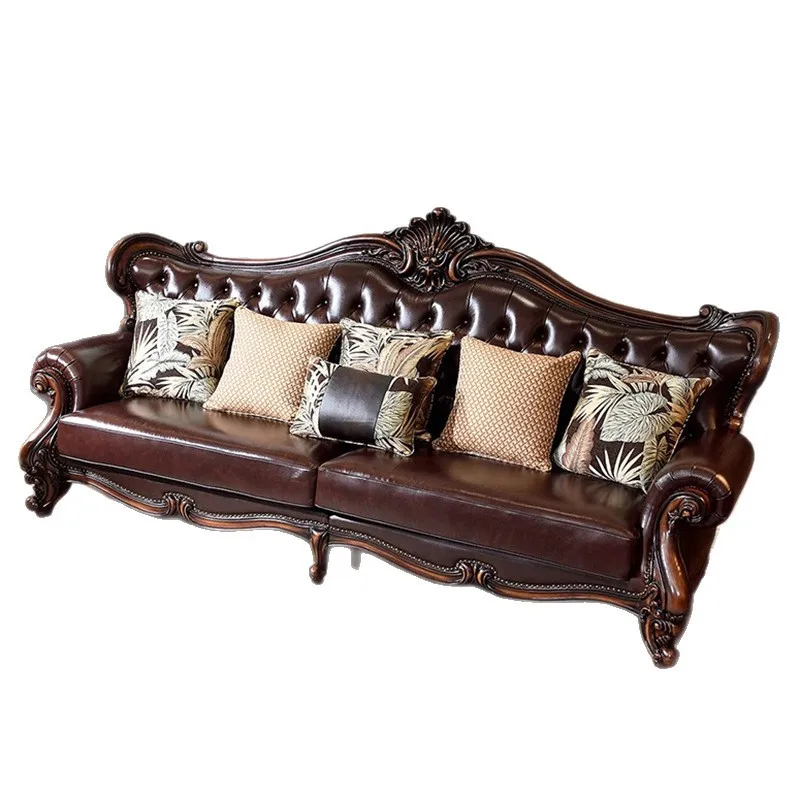 

Black walnut sofa American retro multi-person sofa Home living room Straight row sofa