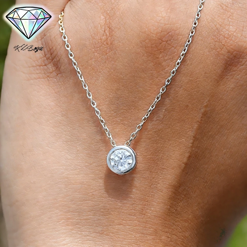 

1/2CT Round Cut Moissanite Necklace Bezel Solitaire Pendant Diamond Neck Chain for Women with Certificate S925 Sterling Silver